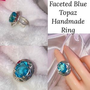 Aquamarine Topaz Gemstone Handmade Fancy Halo Ring